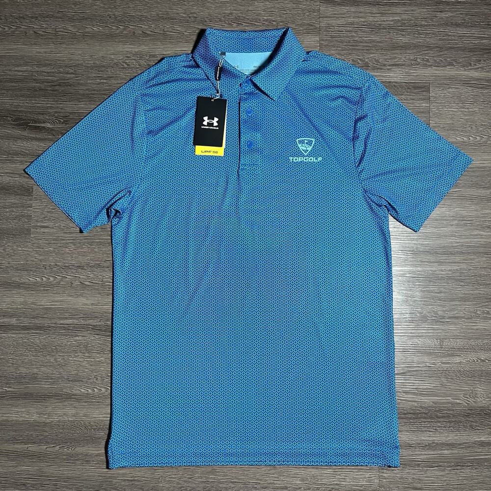 Under Armour T2 Green Starburst Golf Polo Men's S Loose Blue Topgolf UPF 50+ NWT